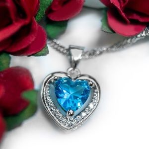 Stunning Blue Austrian Crystal Heart Necklace